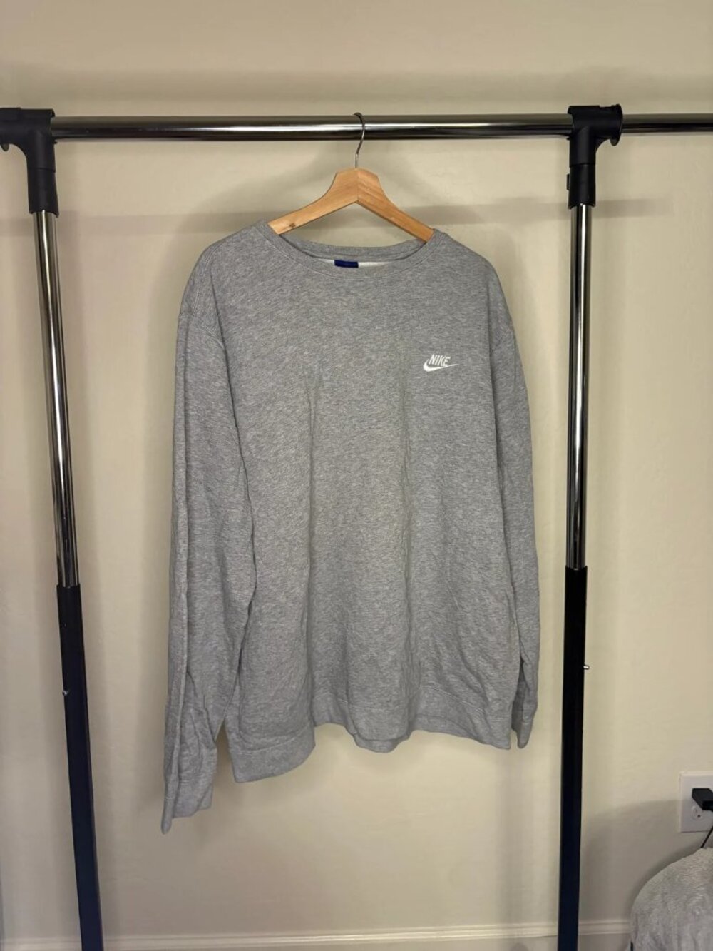 Nike Blue Tag Grey Crewneck Sweatshirt Mens XXL Embroidered Futura Logo Y2K Flee